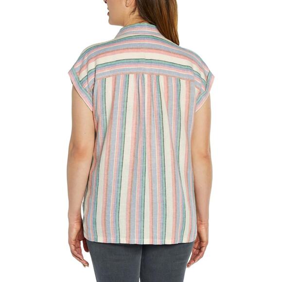 NWT Orvis Women's Button Front Short Sleeve Stripe Linen Blend Shirt - Picture 4 of 6